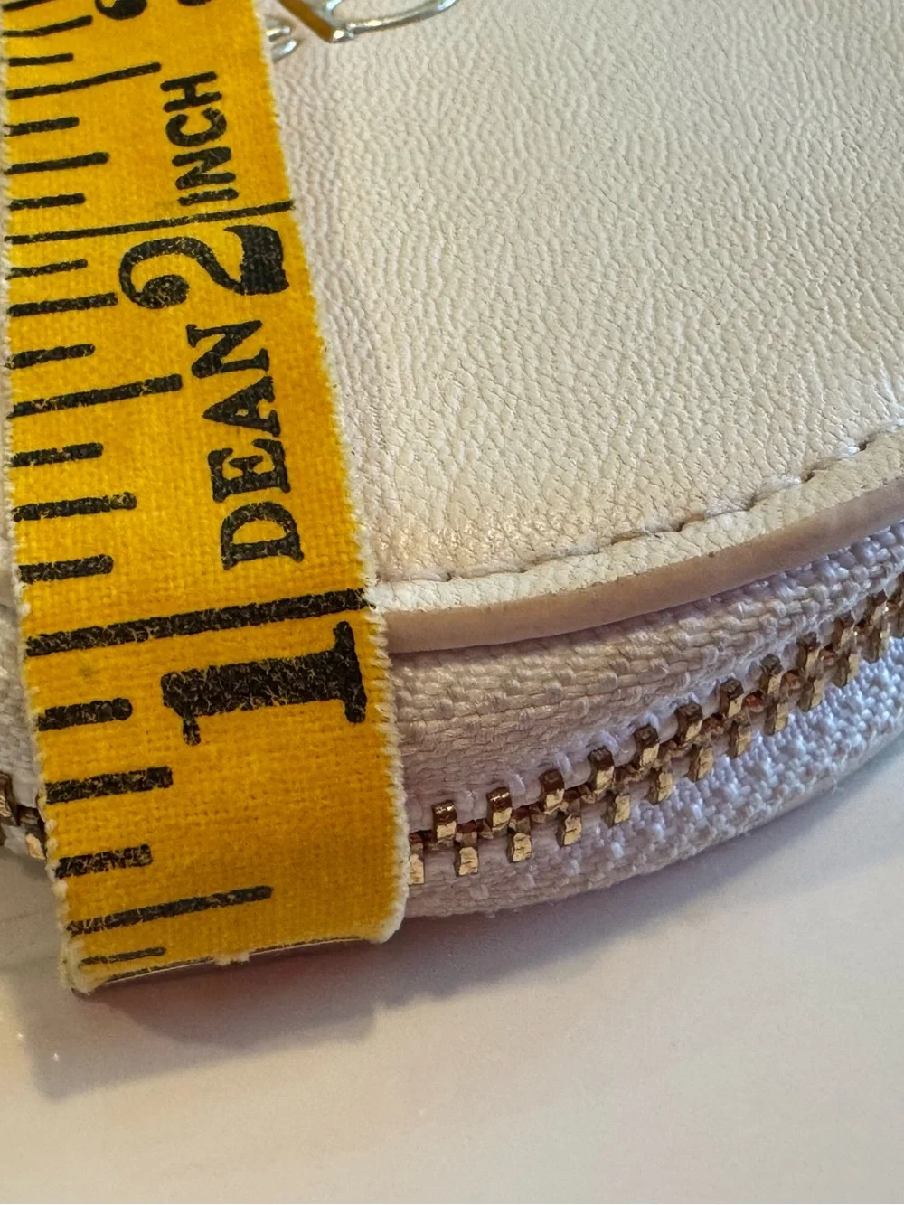 Bebe Round Coin Pouch Ivory Faux Leather Keychain Wallet with Gold Hardware